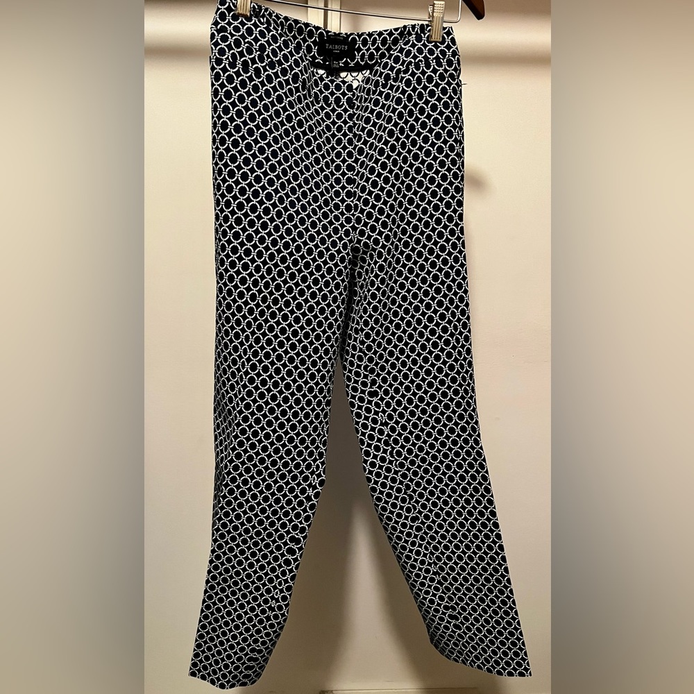 Talbots Women’s Blue and White Circular Design Pants